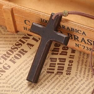Fashion Cross Brown Wood Unisex Pendant Necklace Retro Boho Ethnic Choker Church